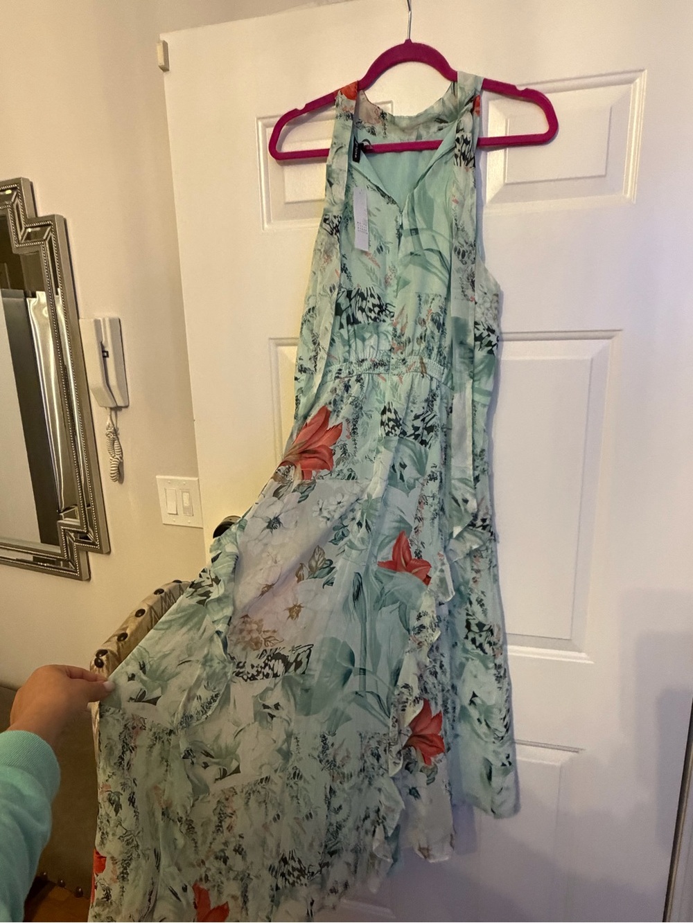 White House Black Market Mint Green Floral Halter Maxi Dress